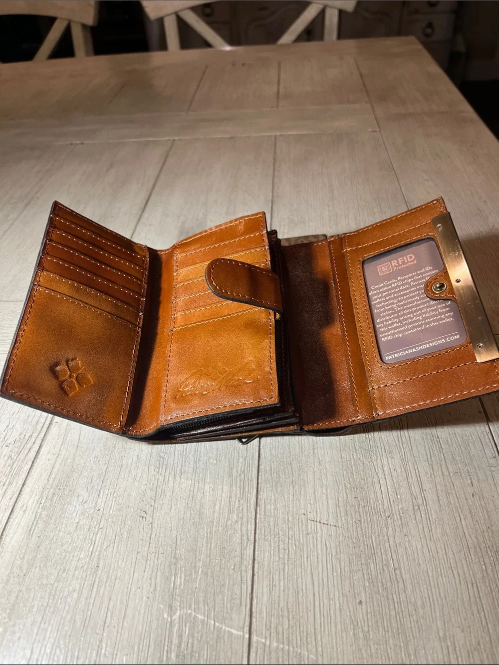 Patricia Nash Map-Print Leather Wallet in Tan and Blue